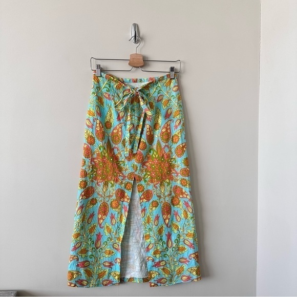 ZARA-PAISLEY Floral Tie Waist Detail Midi Skirt (Size:Small) - Picture 3 of 11